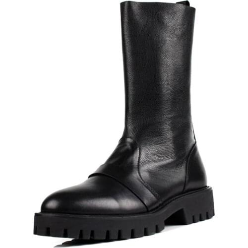 Fashion Brand High Top Mens Genuine Leather Men Mid Calf Shoes Thicken Platform Fashion Boots Army Military Botas For Men
