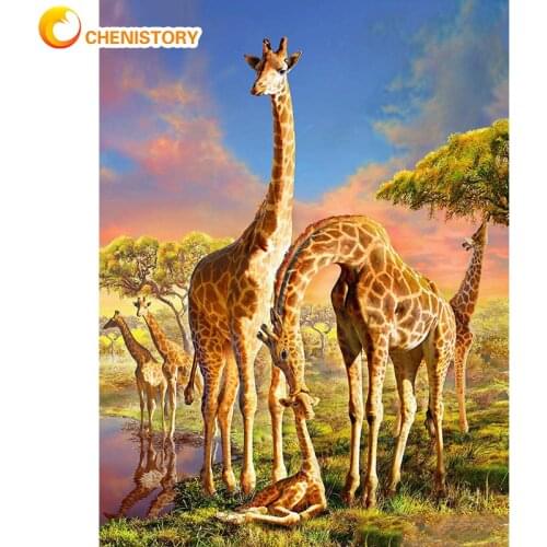 CHENISTORY Frame Painting By Numbers For Adults Giraffe Drawing Coloring By Numbers Animals Handmade Acrylic Paint Home Decor
