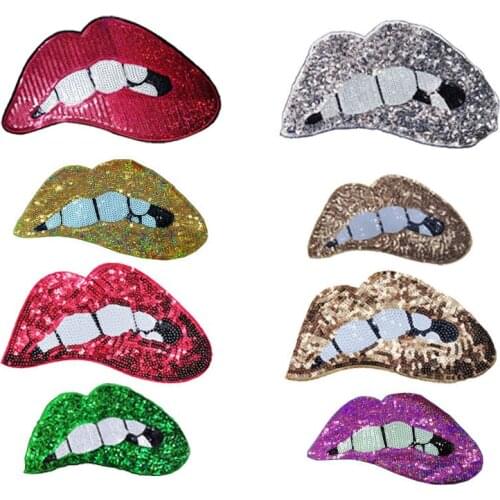 2021 New DIY Big Lip Mouth Patches Applique Sewing Handmade Bling Bling Sequins Patch for Clothing Embroidered Embroidery 1pc