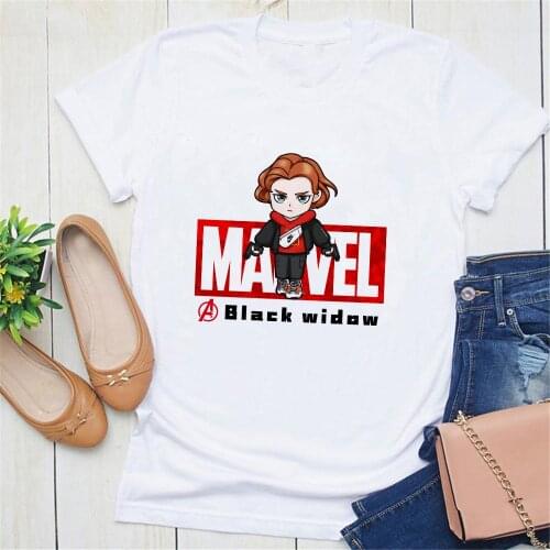 2021 Fashion New Women T Shirt Summer White O-neck Plus Size Graphic Tees Girl lady Marvel Black Widow Printed Superhero Tees