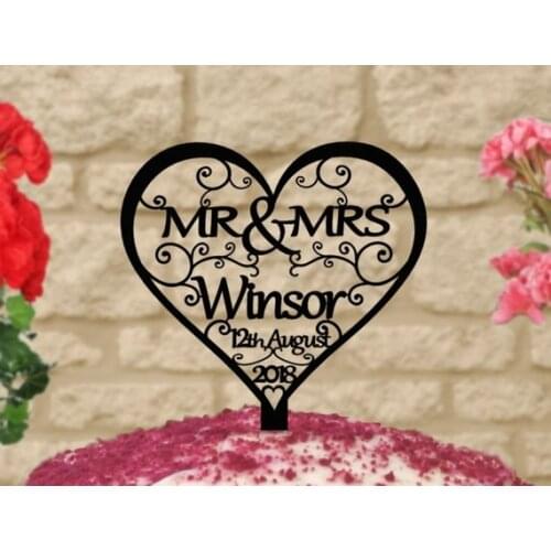 Personalised Mr & Mrs Wedding Cake Topper | Cake Topper Wedding | Cake Topper Personalised | Heart Cake Topper | MR and MRS cake