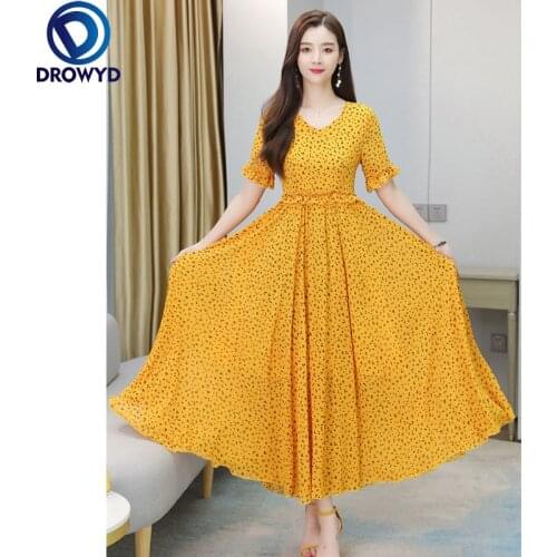 2021 Beach Maxi Dress for Women Summer New Fashion Short Sleeve V-neck Bodycon Yellow Print Dress Elegant Party Dresses Vestidos