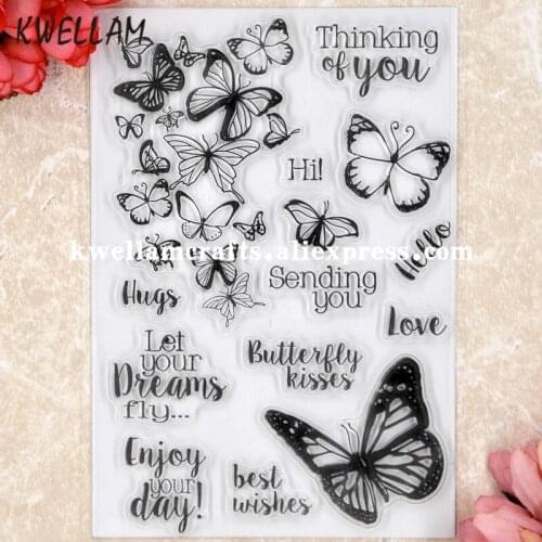 Butterfly kisses Enjoy your day hello Scrapbook DIY photo cards rubber stamp clear stamp transparent stamp 11x16cm KW8050431