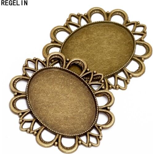 REGELIN Fashion (5 set/lot) Antique Bronze Oval 30*40mm Cabochon Pendant Settings Cabochons for DIY