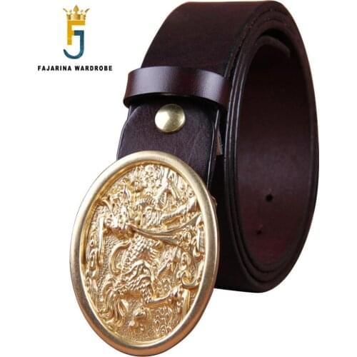 FAJARINA Unique Design Unicorn Solid Brass Buckle Men Italy Import Male Copper Buckles Belt Leisure Cow Genuine Leather FJ18011