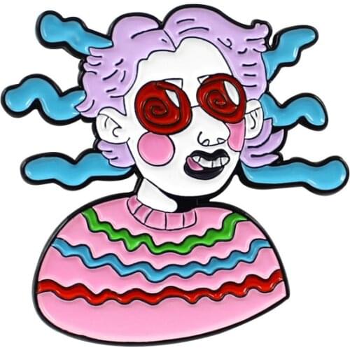 Pink Sweater Curly Girl Metal Enamel Brooch Cartoon Cute Doll Singer Badge Pin Unique Trendy Costume Backpack Jewelry Gift