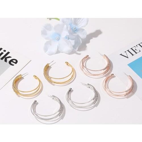 Crystal Zircon Big Earrings Geometric Multilayer C-shaped Stud Earrings For Women Metal Earing Exaggerated Earings Jewelry A277