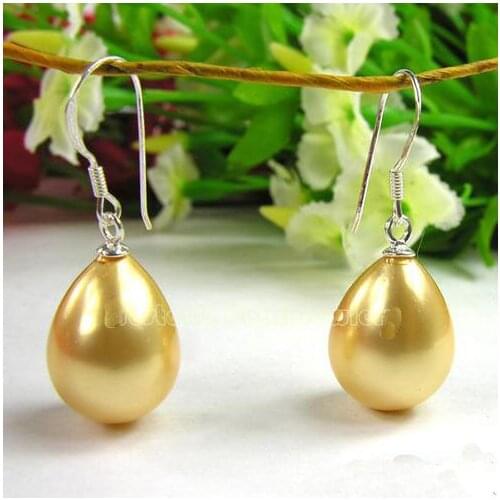 Hot Sale 12X15MM Golden Sea Shell Pearl Chandelier Dangle Earrings S925 Stering Silver Hook Fine Jewelry Nice Lady Gift