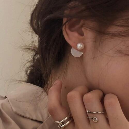 French Simple White Shell Genuine Pearl Geometric Earrings for Women Girls Natural Freshwater Pearl Dangle Earrings Jewellery