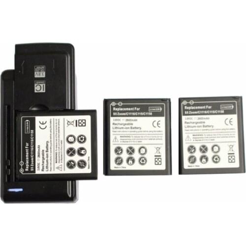 3x 2600mAh EB-BC115BBC Replacement Battery + Universal Wall Charger For Samsung Galaxy K Galaxy Zoom S5 Zoom C1116 C115 C1158
