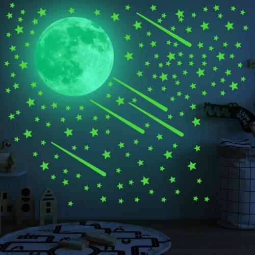 Luminous Moon Stars combination 3D Wall Sticker Bedroom Living Room Home Decoration Kids Room Decals Glow in the dark Wall Stick