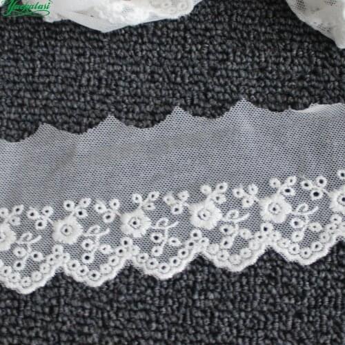 YACKALASI Cotton Embroidered Lace Fabrics Sewing Floral Eyelet Applique Lace 3D Flower Diy Apparel Trims Scalloped 5CM