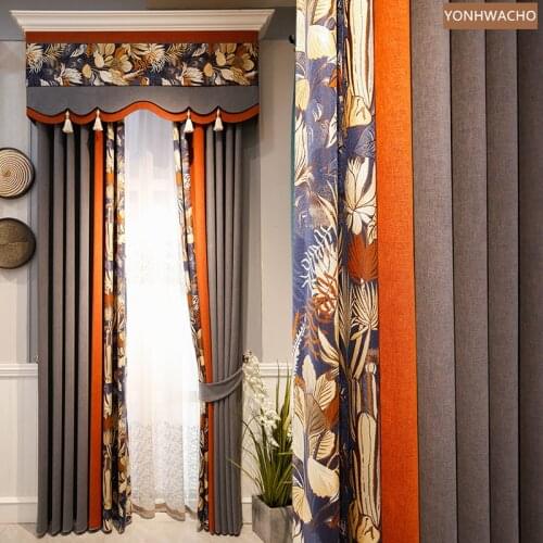 Custom curtain high-class model bedroom shading chenille stitching American grey cloth blackout curtain valance tulle drape C825