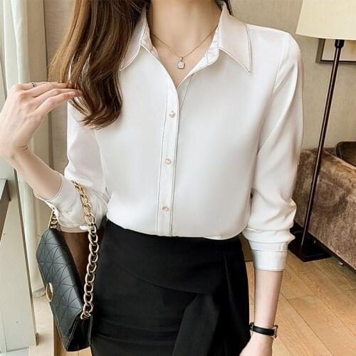 Women blouse tops White office lady Long Sleeve Chiffon Blouse 2021 elegant turn down collar Blusas Femininas ladies shirt 867i