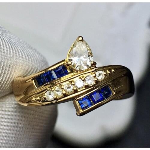 Fine Jewelry Sapphire Rings Natural 0.26ct Blue Sapphire Gemstone Pure 18 K Gold Jewelry For Women Diamonds Rings