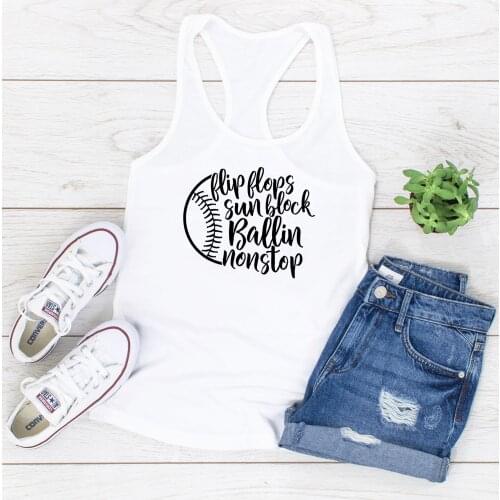 Womens Racerback Gym Tanks Summer Sleeveless Baseball Mom Gift Shirt Vest Flip Flops Sunblock Ballin Nonstop Tank Tops