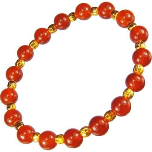 New Pure 999 24K Yellow Gold Chain Red Agate Women Bead Bracelet 6.3inch