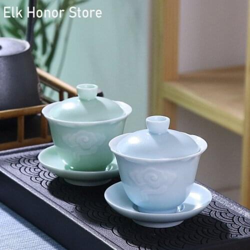 200ml Official Kiln Sancai Tureen Single Handmade Auspicious Clouds Gaiwan With Lid And Dish Make Milk Oolong Tea Teaware