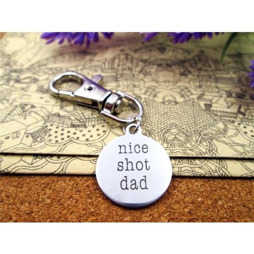 3pcs/lot high quality keychain with 20mm stainless steel circle round "nice shot dad" charms keychain
