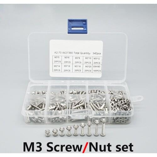 3D Printer Parts M3 Screw nut set Stainless steel hexagon socket head screw with nut 340pcs