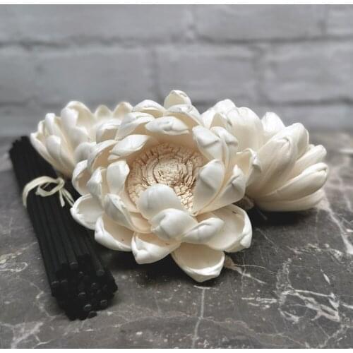 36pcs 3.2" Sola Wood Flower with 6.5" black Fiber Rattan sticks Reed Diffuser Replacement Flower DIY Home Decor DAHLIA SPECIAL