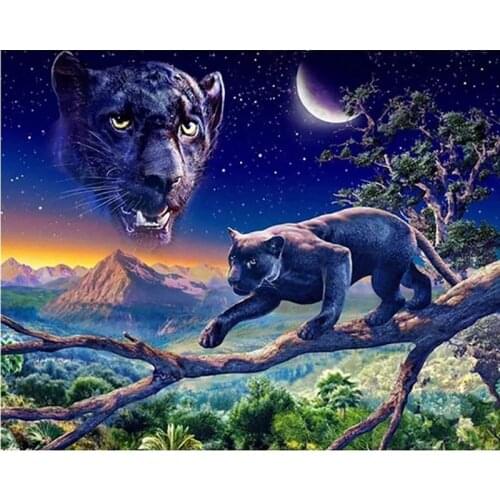 Black Leopard DIY Diamond Embroidery Full Square Painting Cross Stitch Kit Mosaic Home Decoration Animal Creative Picture