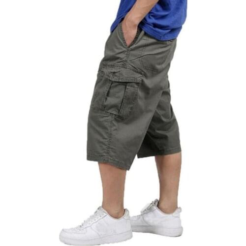 Plus Size style summer men baggy cargo cotton knee length pant casual trouser male large loose big size khaki 3xl 4xl 5xl 6xl