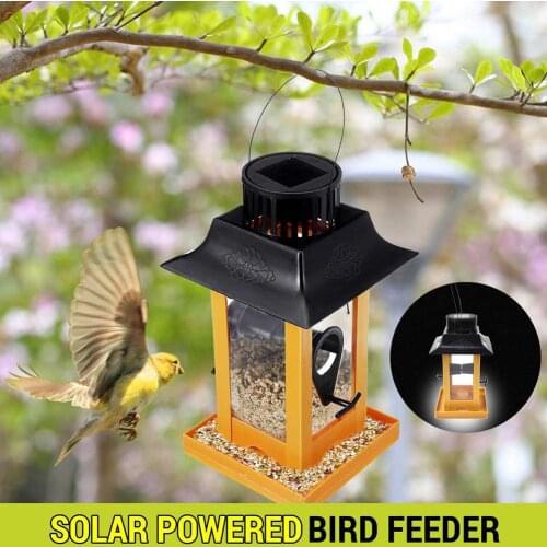 HobbyLane Pet Hanging Feeder with Solar LED Lamp for Outdoor Birds Parrot Supplies Home Garden Decor