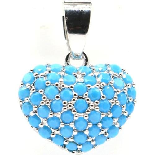 22x17mm Pretty Heart Shape Created Blue Turquoise Pink Kunzite For Women Daily Wear Silver Pendant