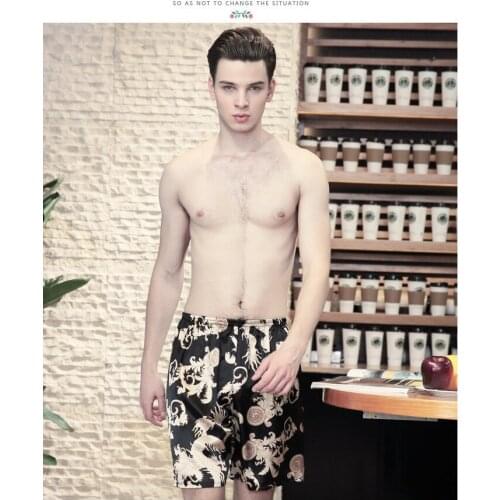 Summer Mens Sleep Bottoms Silk Pajamas Dragon Pattern Shorts Pajamas Satin Sleepwear Boxers Shorts Homewear Robes Underwear