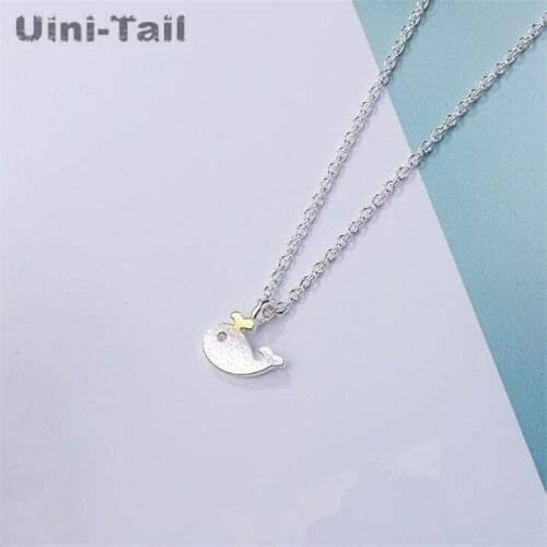 Uini-Tail hot new 925 sterling silver sweet fashion small whale pendant necklace cute dynamic romantic fish jewelry ED154