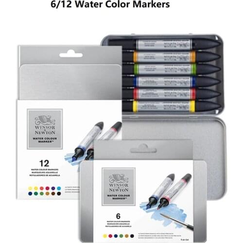 WINSOR&NEWTON 6/12 colors Watercolor Markers Art Marker Pen Double tips Iron box packing