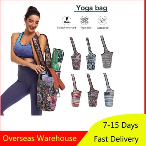 Fashion Yoga Mat Bag Printed Canvas Tote Bag Single Shoulder Washable Large Capacity Portable Zippered Pocket Yoga Mat Bag
