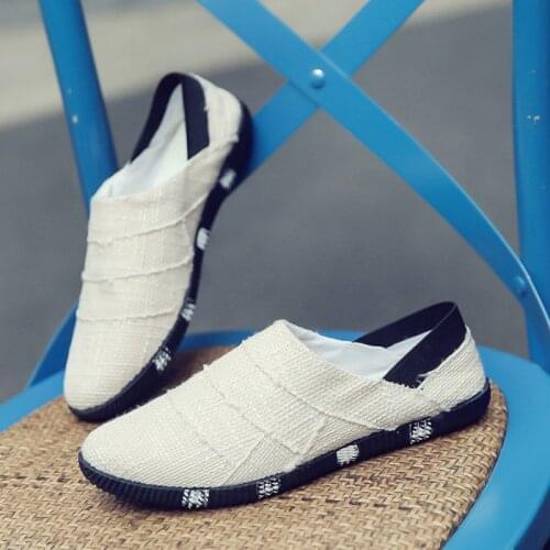 Mens Fashion Loafers Summer Linen Breathable Casual Slip-On Shoes Classic Lightweight Comfortable British Trend Flat Shoes