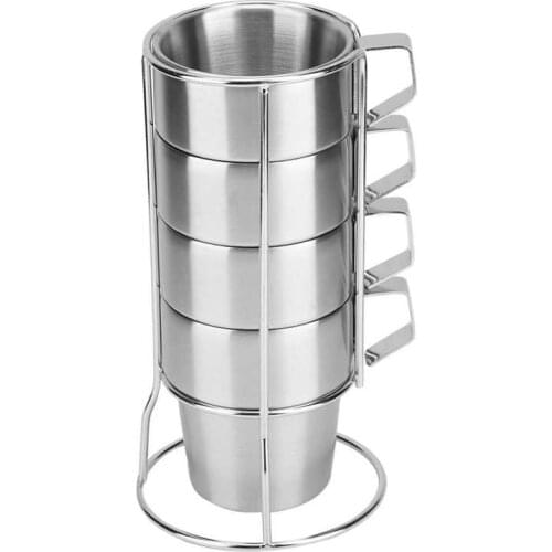 4Pcs Stainless Steel Durable Coffee Tea Cup Mug with Cup Holder for Home Coffee Shop Use
