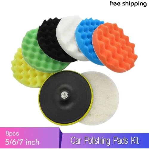 5/6/7 Inch 8Pcs/Set Car Polishing Pads Kit Clean Sponge Waxing Buffing Pad M14 Thread Wool Ball Auto Backer Pad Car Repair Care