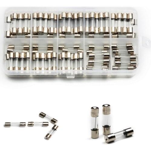 100PCS 5x20mm Quick Blow Car Glass Tube Fuse Set 0.2-20A Assorted Mix Fast Blow Glass Fuses Assortment Kit with Plastic Box
