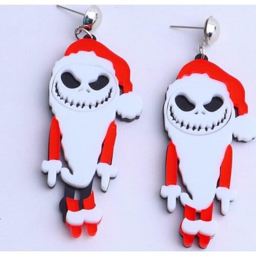 New Fashion Scary Santa Claus Hat Drop Earrings For Women Girls Halloween Long Dangle Earrings Christmas Holiday Jewelry Gifts