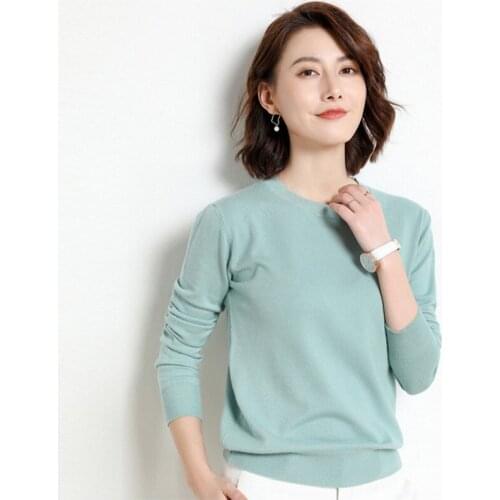 Autumn womens round neck pullover knitted sweater womens shirt soft long-sleeved slim slimming bottoming top sweater women