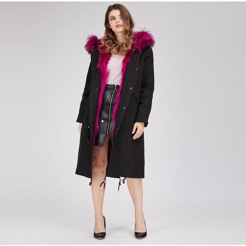 2019 Yiwu New Arrival Raccoon Fur Collar Parka Coat High Quality Fur Coat Autumn And Winter Warm Fashion Coat