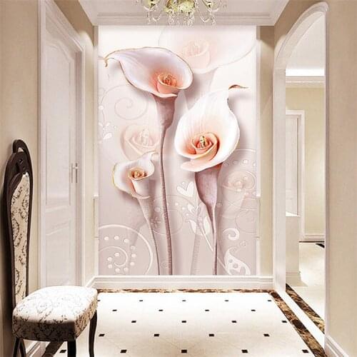 Custom 3D Photo Wallpaper Relief Stereoscopic Lily Flower Living Room Entrance Wall Decoration Painting Mural Wallpaper Modern
