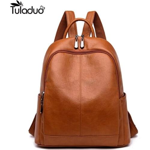Casual Fashion Backpacks For Teenage Girls Womens PU Leather Backpack School Bag Casual Vintage Large Capacity Travel Backpack