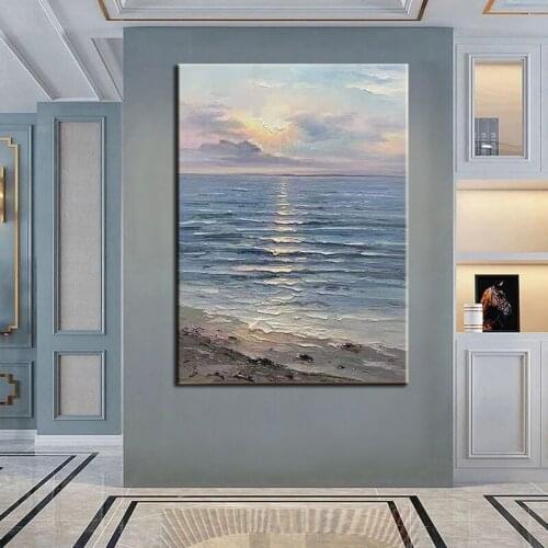 Hand painted Home Decora Modern Wall Art Canvas Seascape painting Nordic Wall Picture for Living Room Boat Sea Canvas Painting