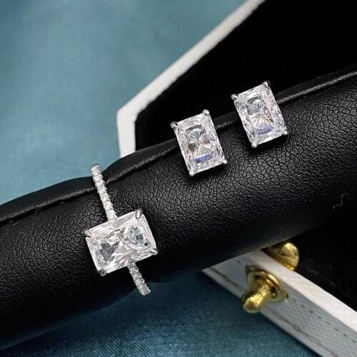 Solid Silver 925 Fine Jewelry 18K White Gold Color Wedding Created Moissanite Diamond Earrings Ring Jewelry Sets Gifts