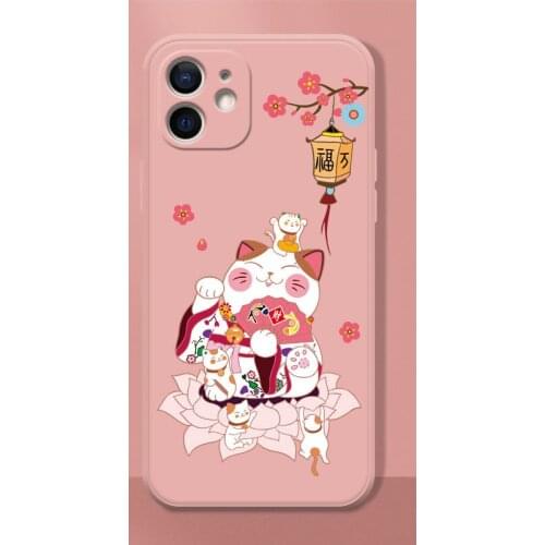 Japanese Style Lucky Cat Silicone Phone Casefor iPhone 11 12ProMax XSMax XR Fashion Soft Back Cover for iPhone X 8 7Plus Coque