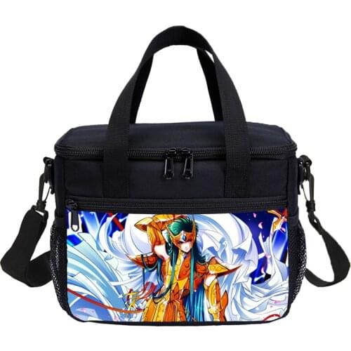 Boys Girls And Lunch Bag 3D Printing Cartoon Anime Saint Seiya Letter 2 Person Cooler Bag Insulated Thermal Picnic Lunchbox