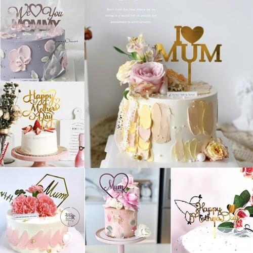New Original Love Mothers Day Acrylic Cake Toppers Candy Mom Birthday Cupcake Topper for Mommy Birthday Party Cake Decorations