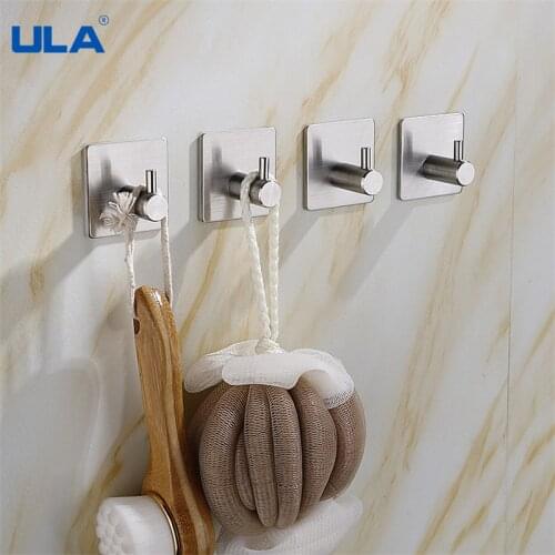 ULA 10pcs Self Adhesive Robe Hook Wall Hook Towel Hook Bathroom Stainless Steel Coat Hook Rustproof Hook Hanger Kitchen Hardware