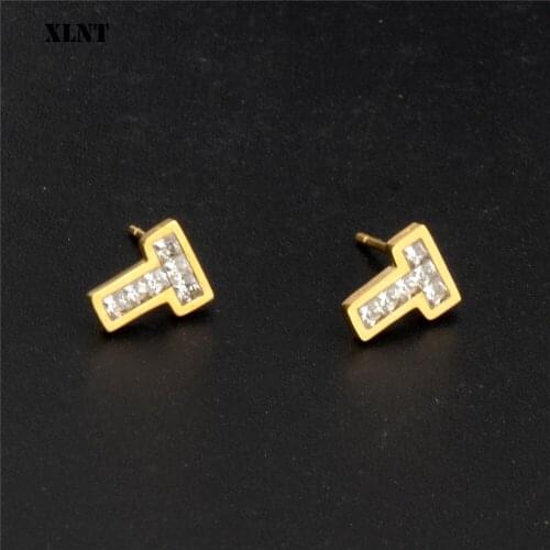 XLNT Latest Fashion Women Earring with Crystal LuxuryParty Business Office Ladies Letter t Ear Stud