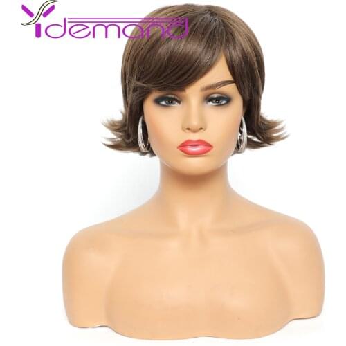 Y Demand Synthetic Brown Wigs Bob Short Straight Wave Wigs For Women Nature Daily Use Hairs